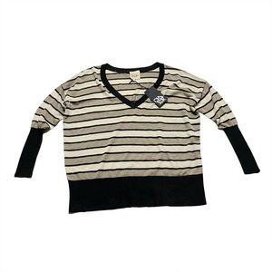 NWT Chaser V Neck Knit Shimmer Striped Sweater Loose Fit Business Casual Medium